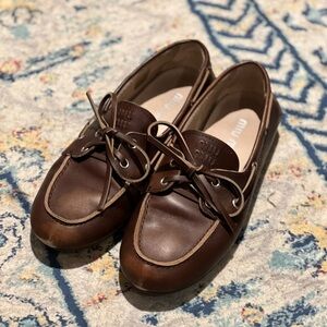 Miu Miu Dark Brown Leather Boat Shoes
